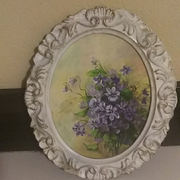 Vintage Purple Floral Painting/ Signed A.Lyons